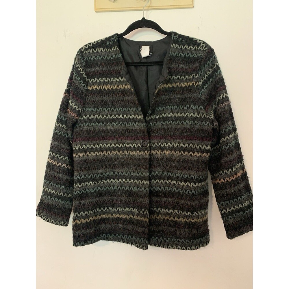 First Option Women L Multicolor Striped Open Cardigan Sweater USA 91A261 Fall